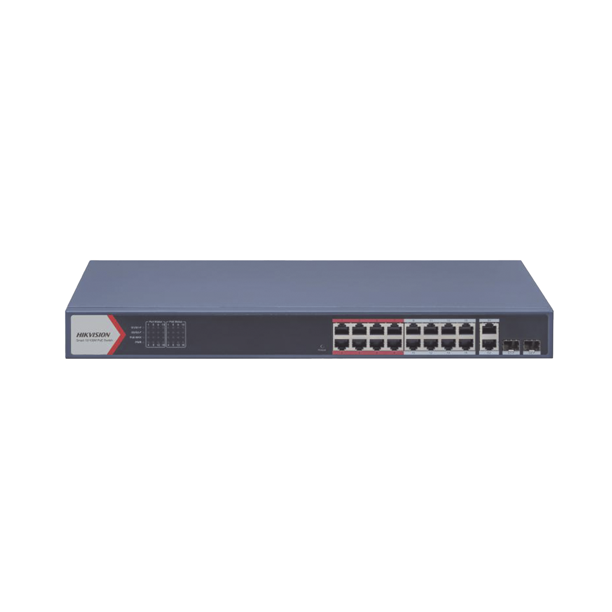 DS-3E1318P-EI(B)|Switch Monitoreable PoE+ / 16 puertos 100 Mbps PoE+ / 2 Puertos 1000 Mbps Uplink + 2 Puertos SFP de Uplink / PoE hasta 300 Metros / Conexión Remota desde Hik-PartnerPro / 230 Watts